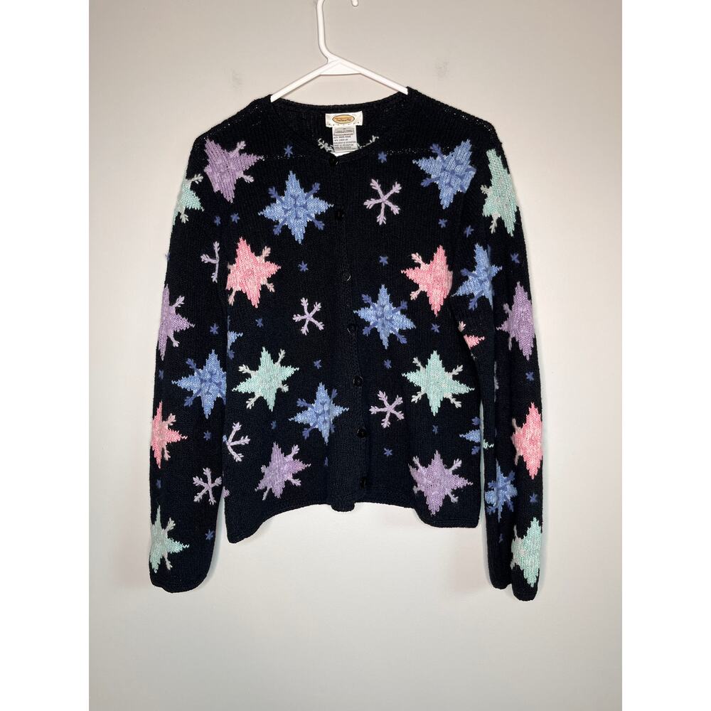 1990s Talbots Celestial Snowflakes Starburst Art To Wear Coquette Cardigan M